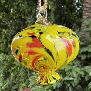 Handblown Glass Hanging Ornament Home Patio Garden Decor Yellow Orange Blue